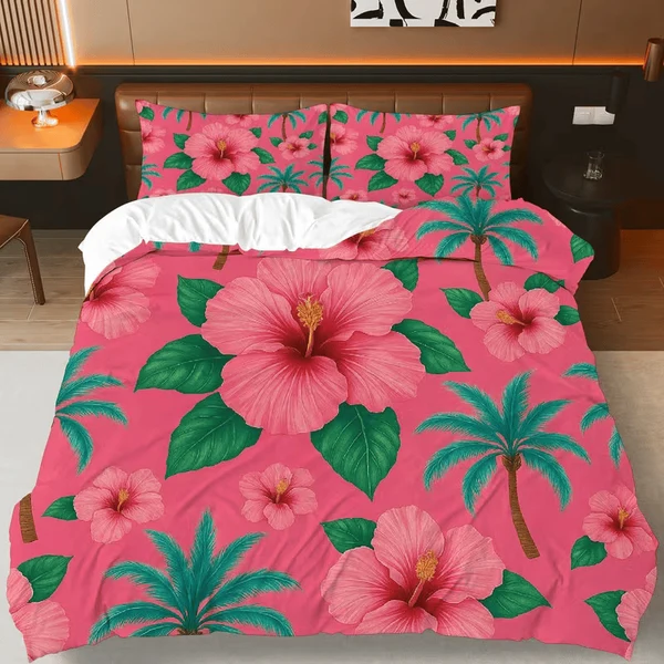 Fast Tropical Hibiscus Bedding Set – Floral Duvet Cover for Bedroom Decor Effective