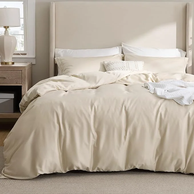 Proven Bedsure Cooling Duvet Cover King Size - Moisture Wicking and Silky Eucalyptus Lyocell Cotton Hybrid Comforter Cover Set for Hot Sleeper - Buttery Soft and Breathable GentleSoft™ Beige Bedding Set Healthy