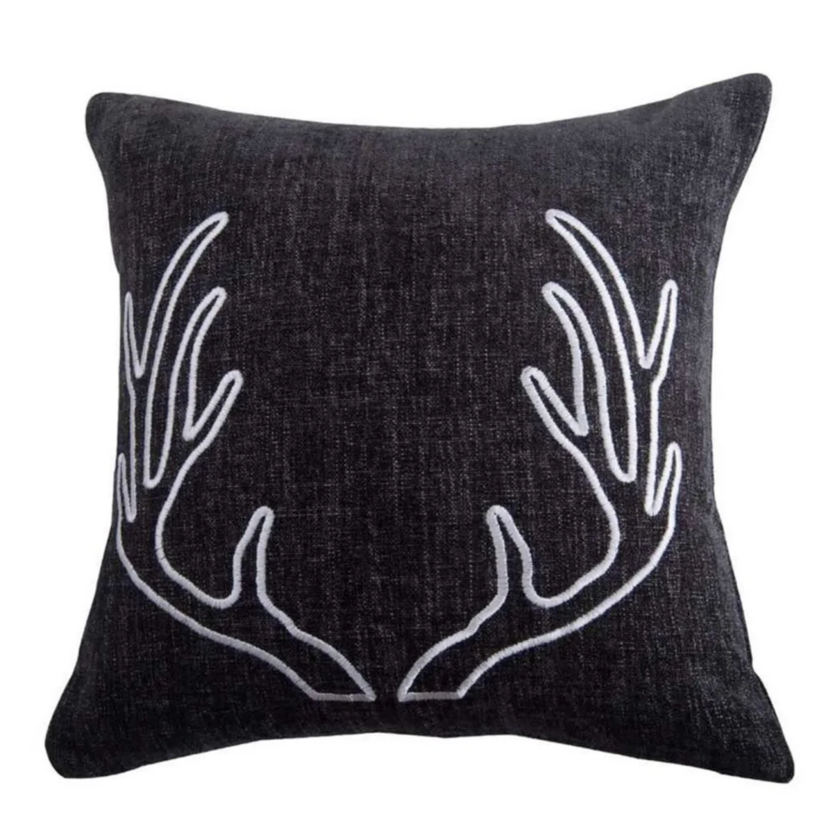 Functional Hamilton Gray Chenille Embroidered White Antler Pillow Green