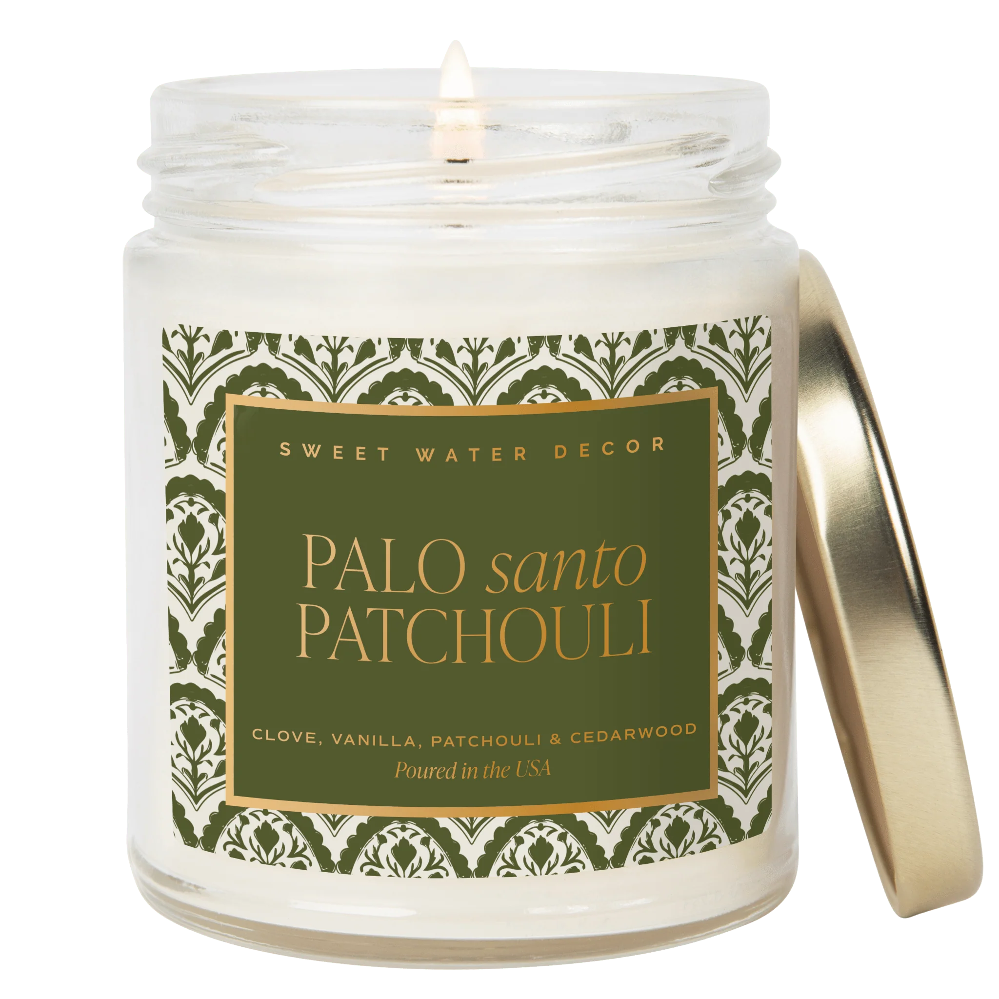 High-Grade Palo Santo Patchouli Soy Candle - Clear Patterned Jar - 9 oz Classic