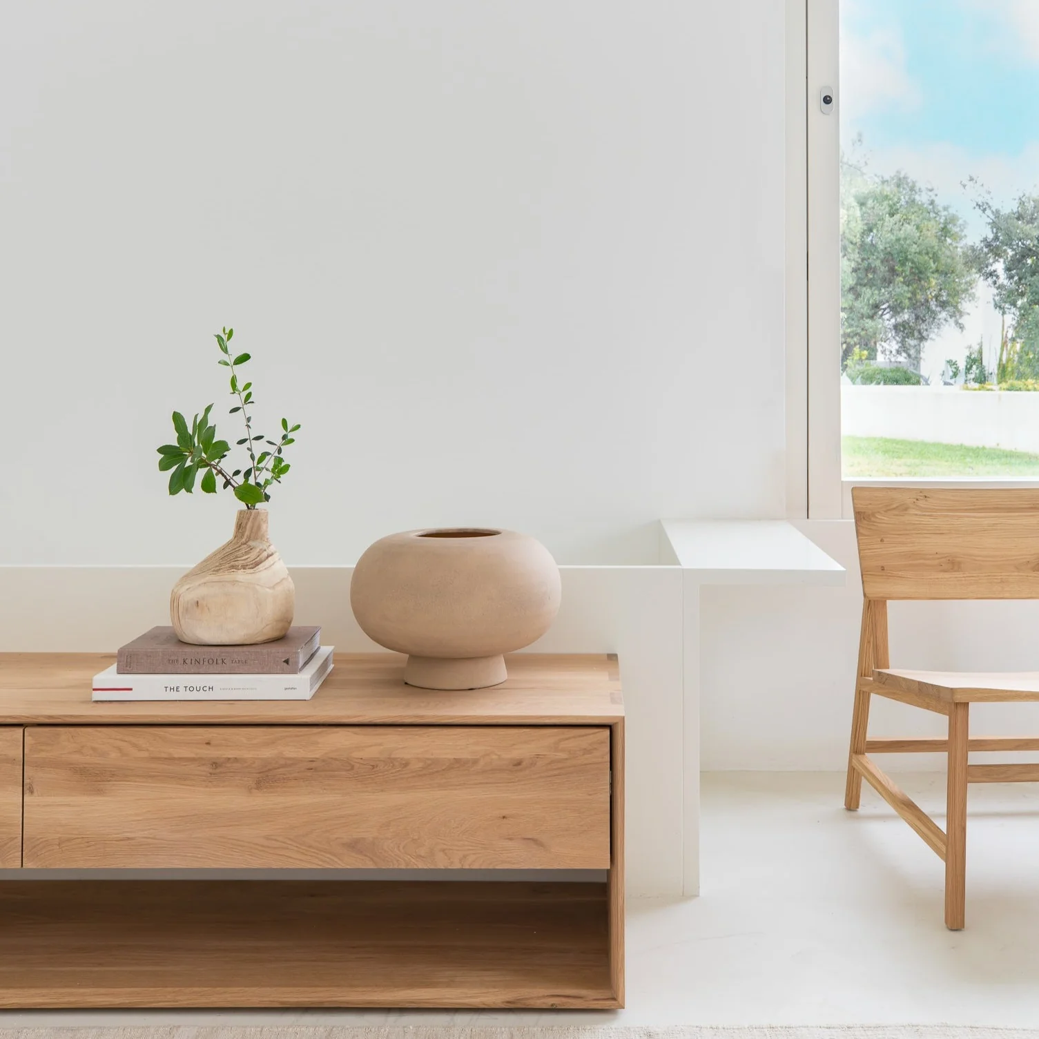 User-Friendly Nordic Solid Oak Media Console 47.5 quot Modern