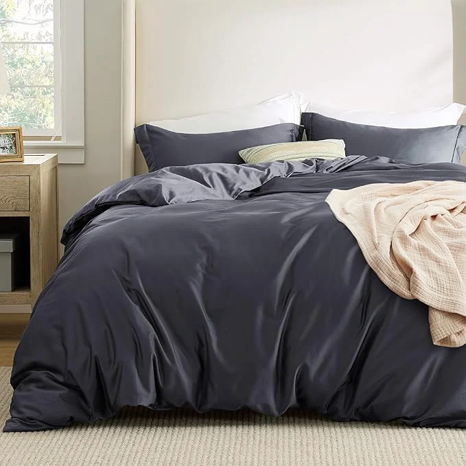 Easy-to-Use Bedsure Cooling Duvet Cover King Size - Moisture Wicking and Silky Eucalyptus Lyocell Cotton Hybrid Comforter Cover Set for Hot Sleeper - Buttery Soft and Breathable Cooling Bedding Set Dark Grey Smooth