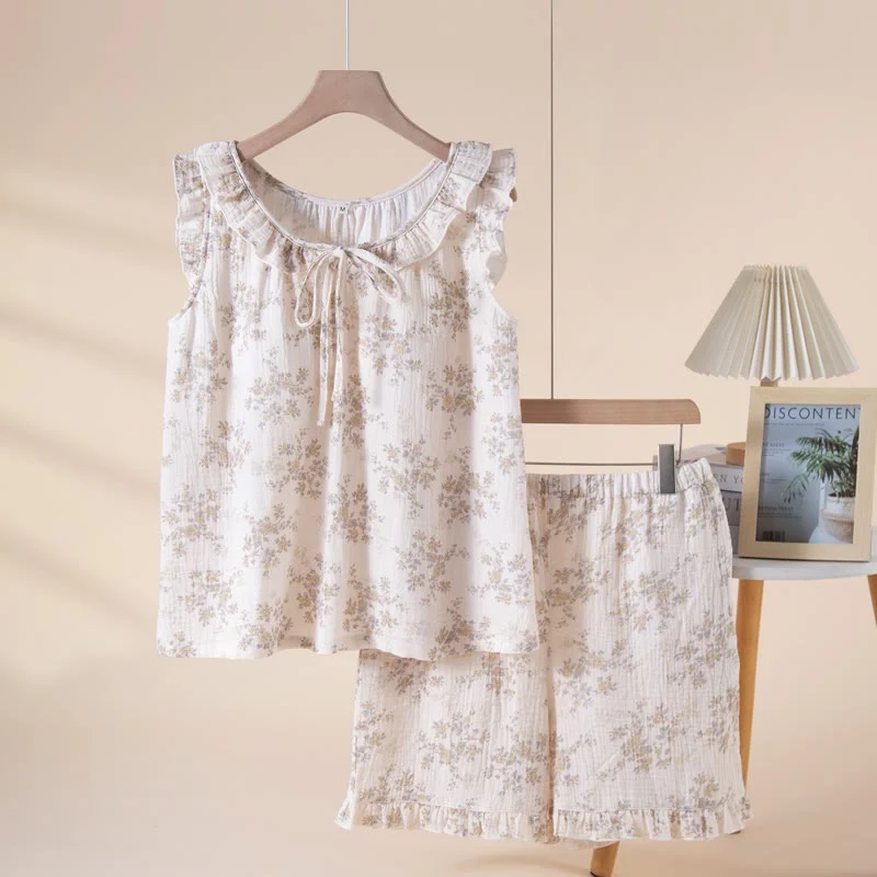 Sophisticated Ownkoti Graceful Floral Cotton Gauze Sleeveless Pajamas Modern