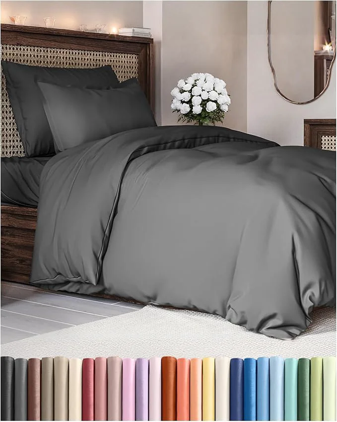 High-End Duvet Cover Twin Twin XL Size Set - Extra Soft Twin Twin XL Duvet Cover 68 quot x 90 quot with 1 Pillow Sham - Hotel Luxury Easy Care Fade with Zipper Closures amp Ties - Comfy amp Breathable Charcoal Fast