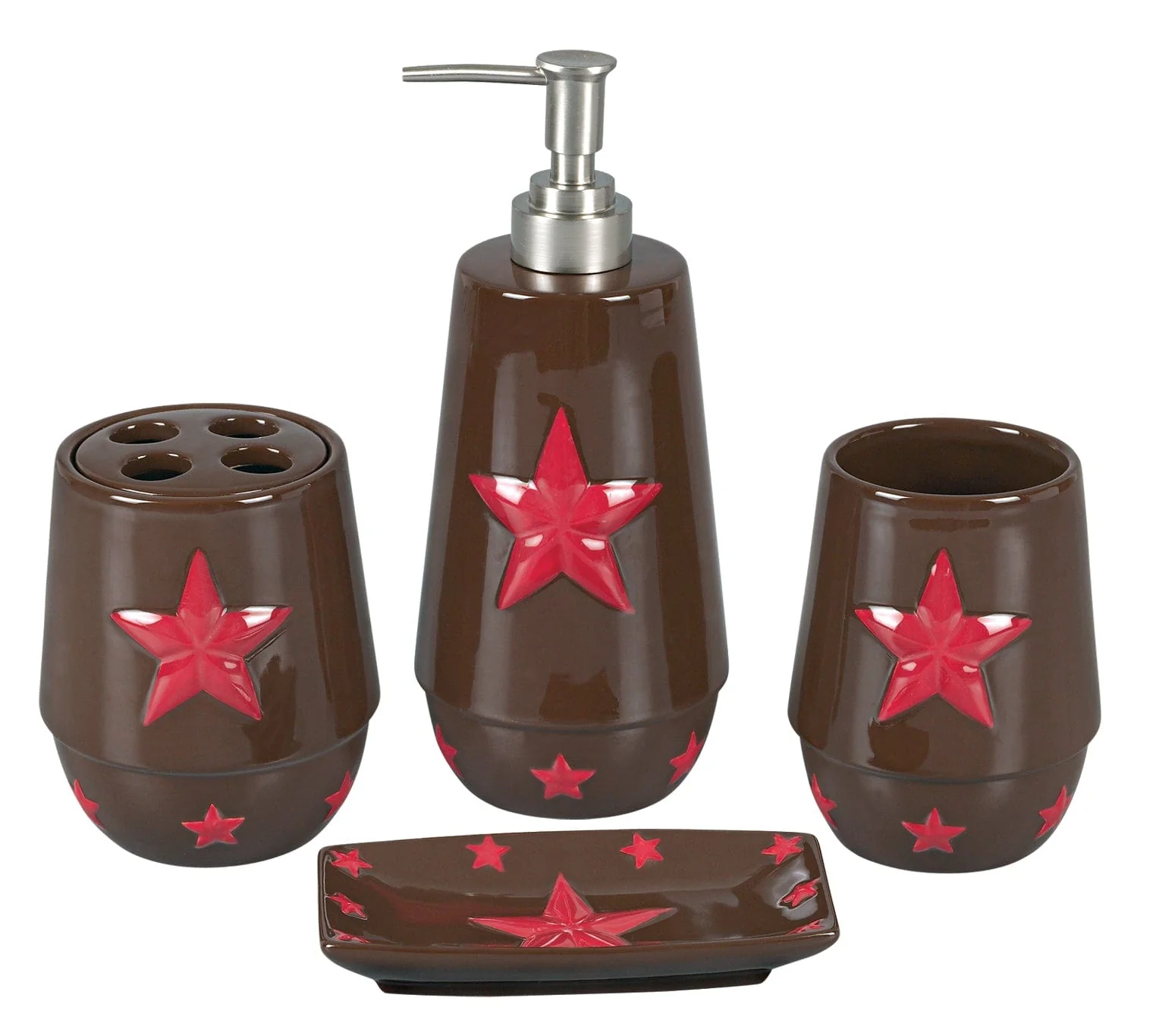 Traditional Ceramic Star Red Countertop Bathroom Set 4 Pc Quality