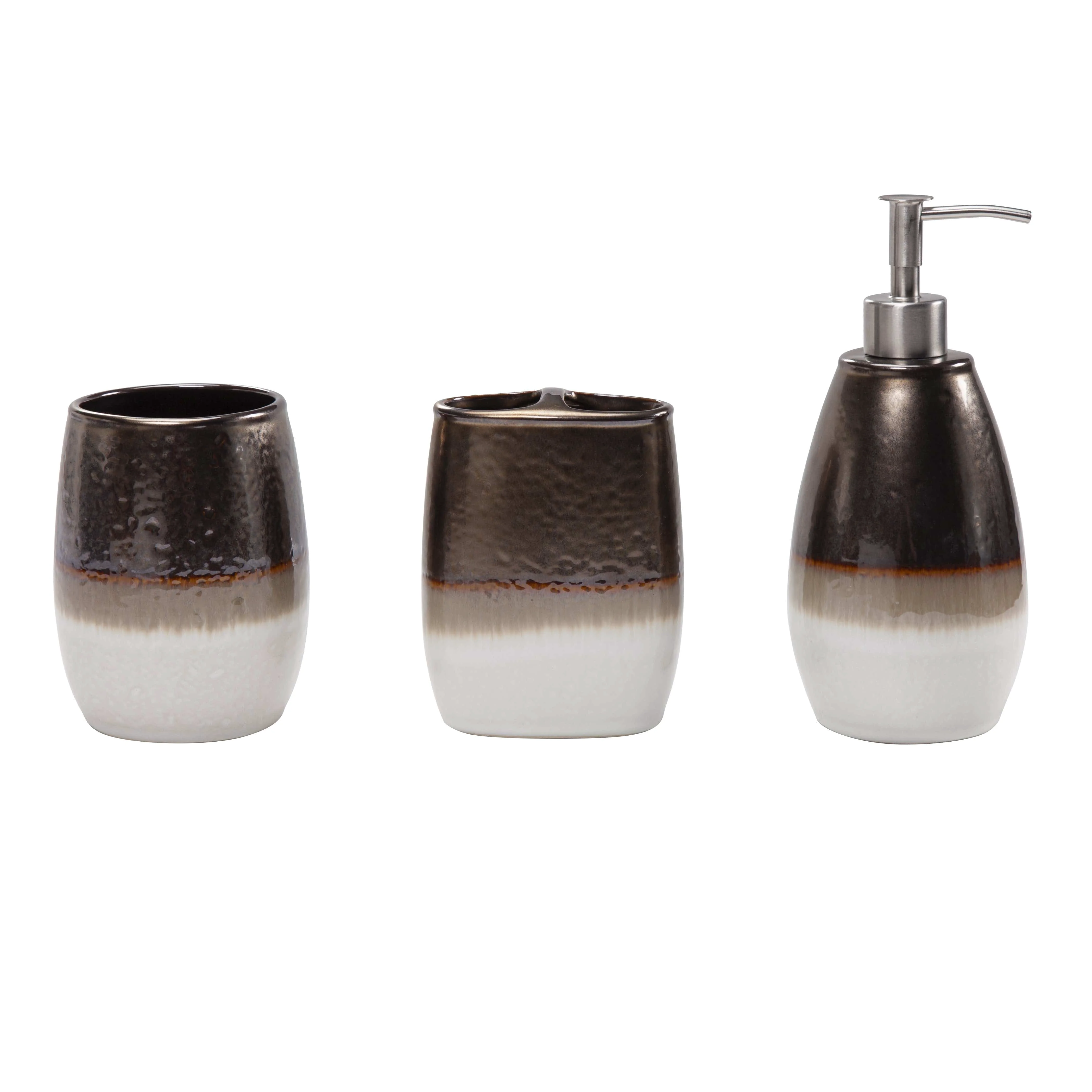 Relaxed Gilded Stoneware Countertop Bathroom Set 3 Pc Enhanced