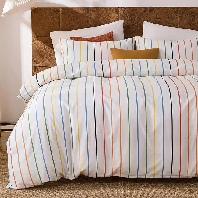 Fast Merryword Rainbow Striped Duvet Cover Set King Size Cotton Bedding Set with Zipper Closure amp 8 Corner Ties Luxury Linen Like Bedding Soft Breathable Comforter Cover for All Seasons Dependable