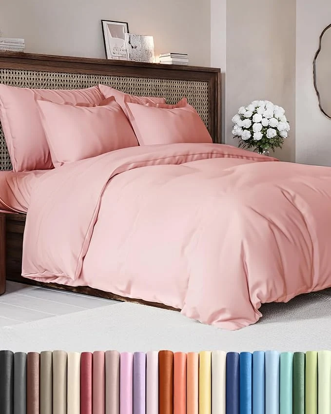 Durable Duvet Cover Full Size Set - Extra Soft Full Duvet Cover 80 quot x 90 quot with 2 Pillow Shams - Hotel Luxury Easy Care amp Fade w Zipper Closures amp Ties - All Season Comfy Cozy amp Breathable Baby Pink