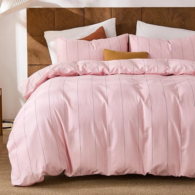 First-Class Merryword Pink Striped Duvet Cover Set King Size - Cotton Bedding Set with Wide Zipper amp 8 Corner Ties Soft Breathable Bedding Set Elegant Pastel Comforter Cover for All Seasons Authentic