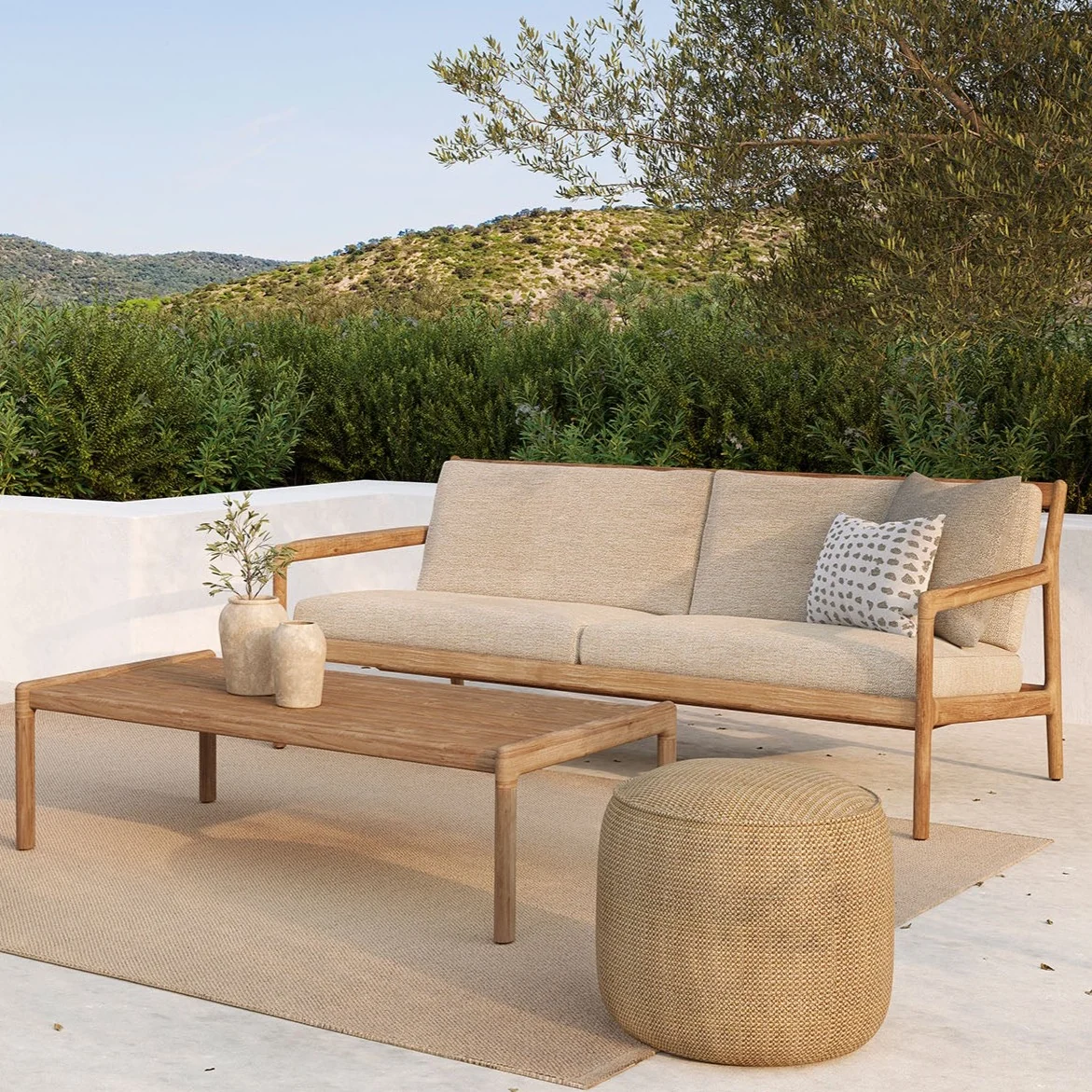 Efficient Jack Solid Teak Outdoor 2 Seater Sofa Natural Fabric Trendy