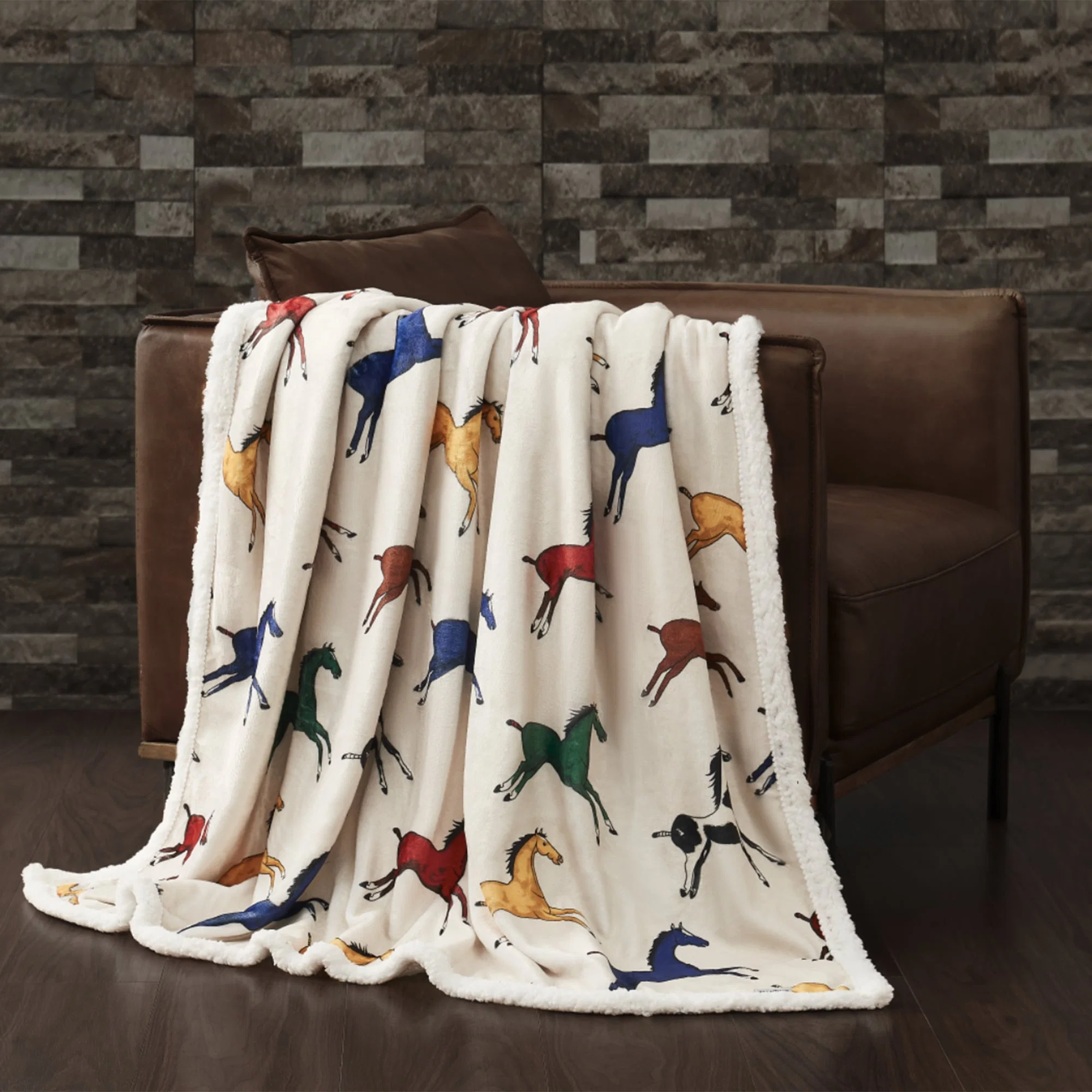 Pure Wild Horses Campfire Sherpa Throw Solid