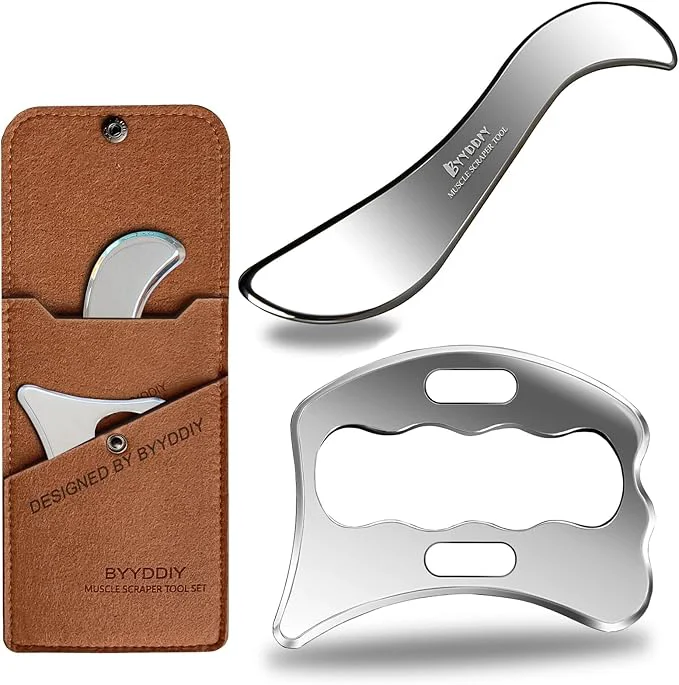Healthy BYYDDIY SD 2 in 1 Stainless Steel GuaSha Muscle Scraper Tools Set Scar Tissue High-Performance