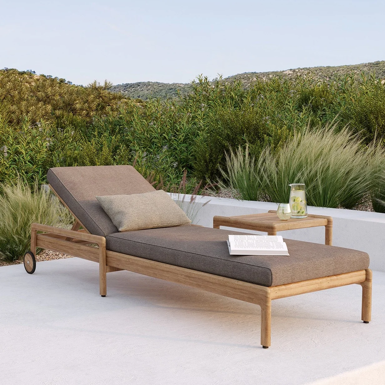 Stylish Jack Outdoor Adjustable Lounger Cushion Mocha Fabric Exceptional