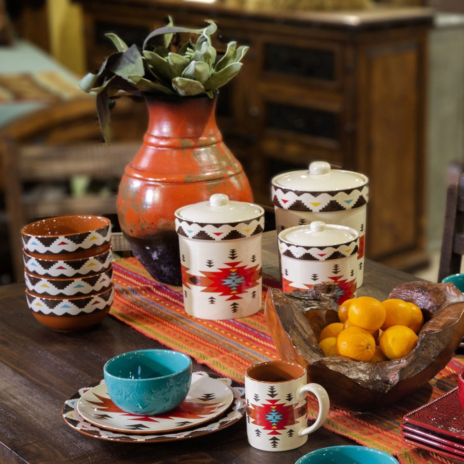 Reusable Del Sol Aztec Ceramic Dinnerware Set 16 Pc Natural