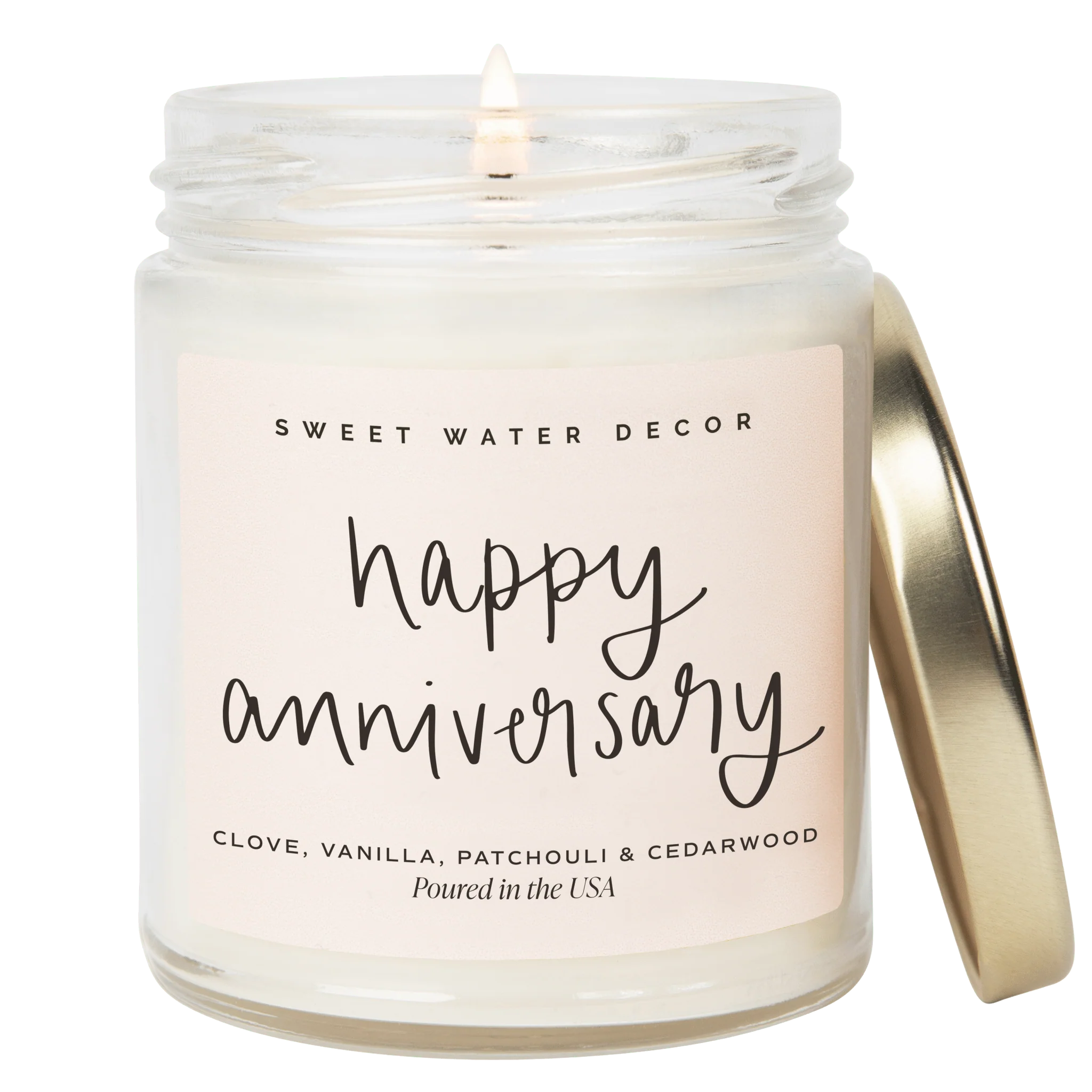 Original Happy Anniversary Soy Candle - Clear Jar - 9 oz Palo Santo Patchouli Genuine