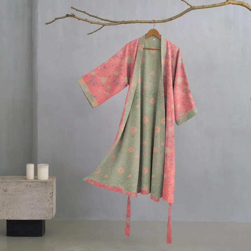 Durable Ownkoti Double Gauze Floral Cotton Kimono Robe High-End
