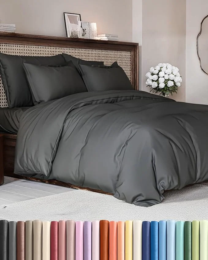 High-Quality Duvet Cover Cal King Size Set - Extra Soft Cal King Duvet Cover 104 quot x 98 quot with 2 Pillow Shams - Hotel Luxury Easy Care amp Fade with Zipper Closures amp Ties - Comfy Cozy amp Breathable Charcoal Sophisticated