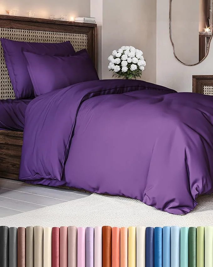 Certified Duvet Cover Twin Twin XL Size Set - Extra Soft Twin Twin XL Duvet Cover 68 quot x 90 quot with 1 Pillow Sham - Hotel Luxury Easy Care Fade w Zipper Closures amp Ties - Comfy Cozy amp Breathable Purple Enhanced