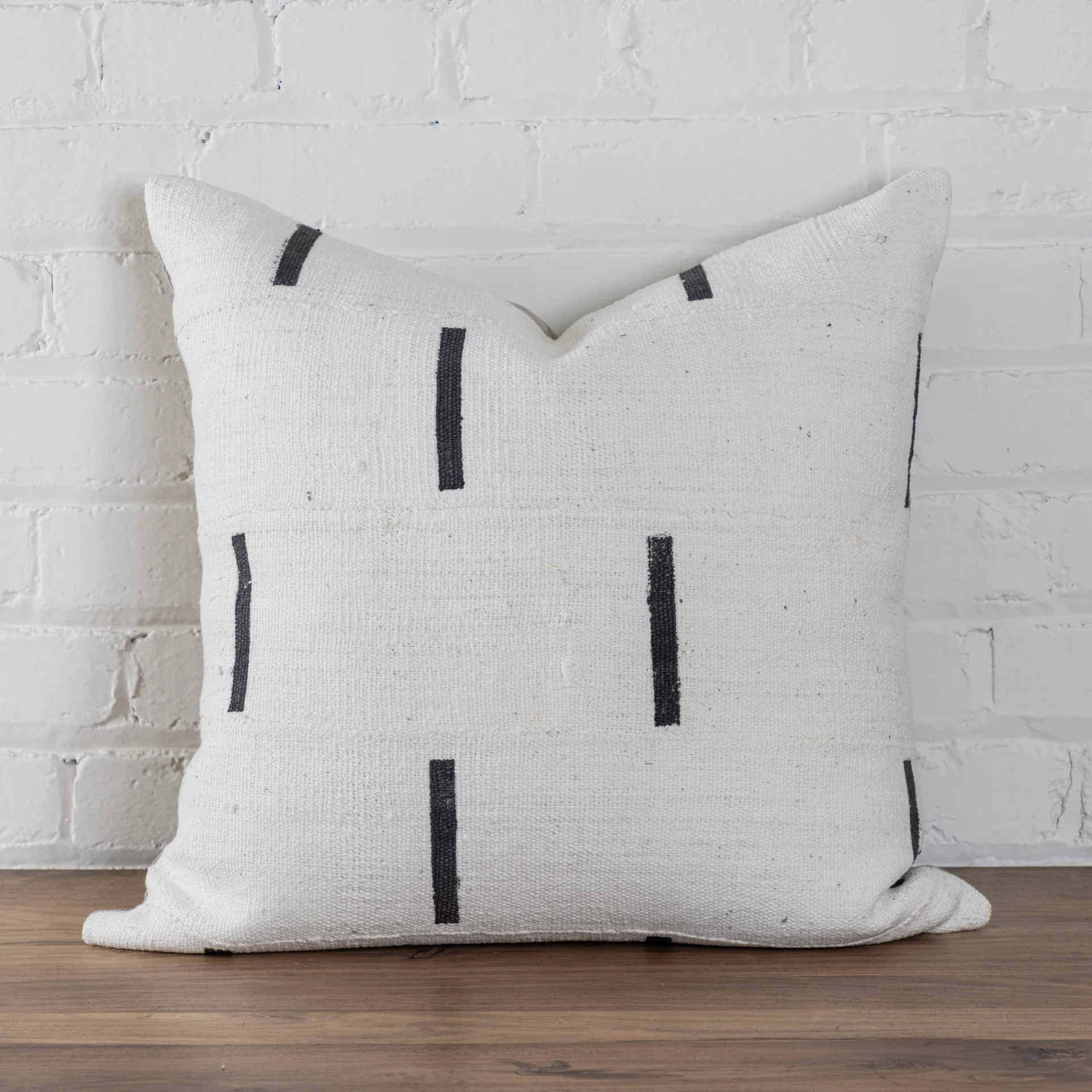 Next-Generation Mud Cloth Square Pillow White with Black Dashes Exclusive