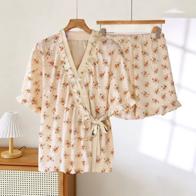 Reusable Ownkoti Country Style Floral Ruffle Sleeve Pajamas Elite