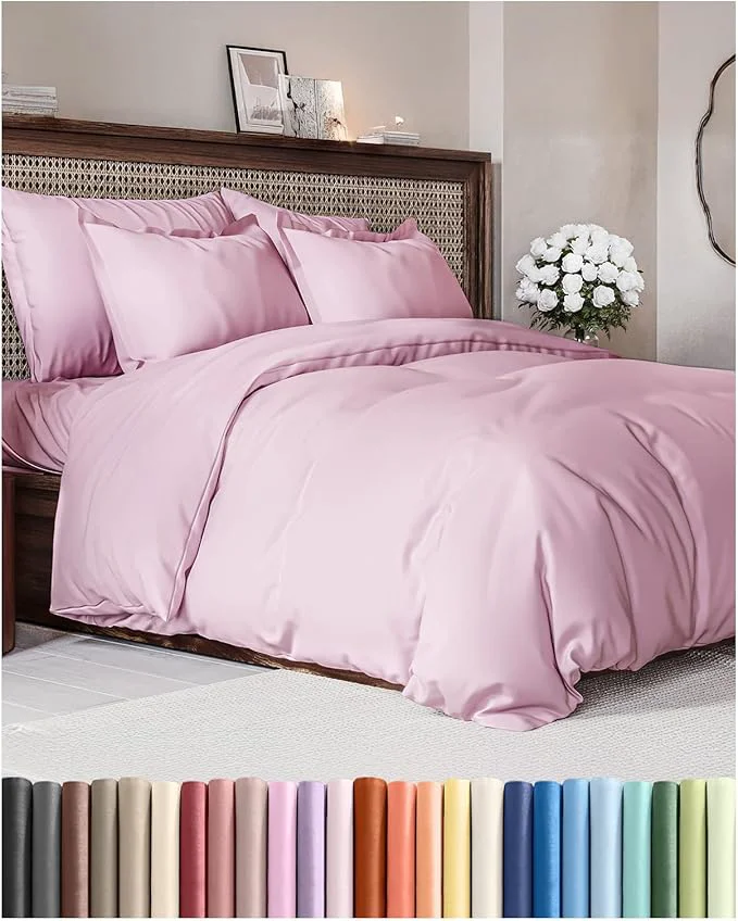 Proven Duvet Cover King Size Set - Extra Soft King Duvet Cover 104 quot x 90 quot with 2 Pillow Shams - Hotel Luxury Easy Care amp Fade w Zipper Closures amp Ties - All Season Comfy and Breathable Light Pink Sustainable