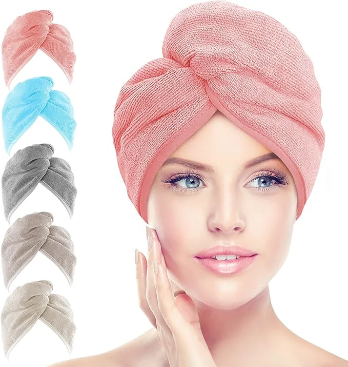 High-Performance AIDEA Microfiber Hair Towel Wrap 5 Pack Hair Turbans Super Absorbent Quick Genuine