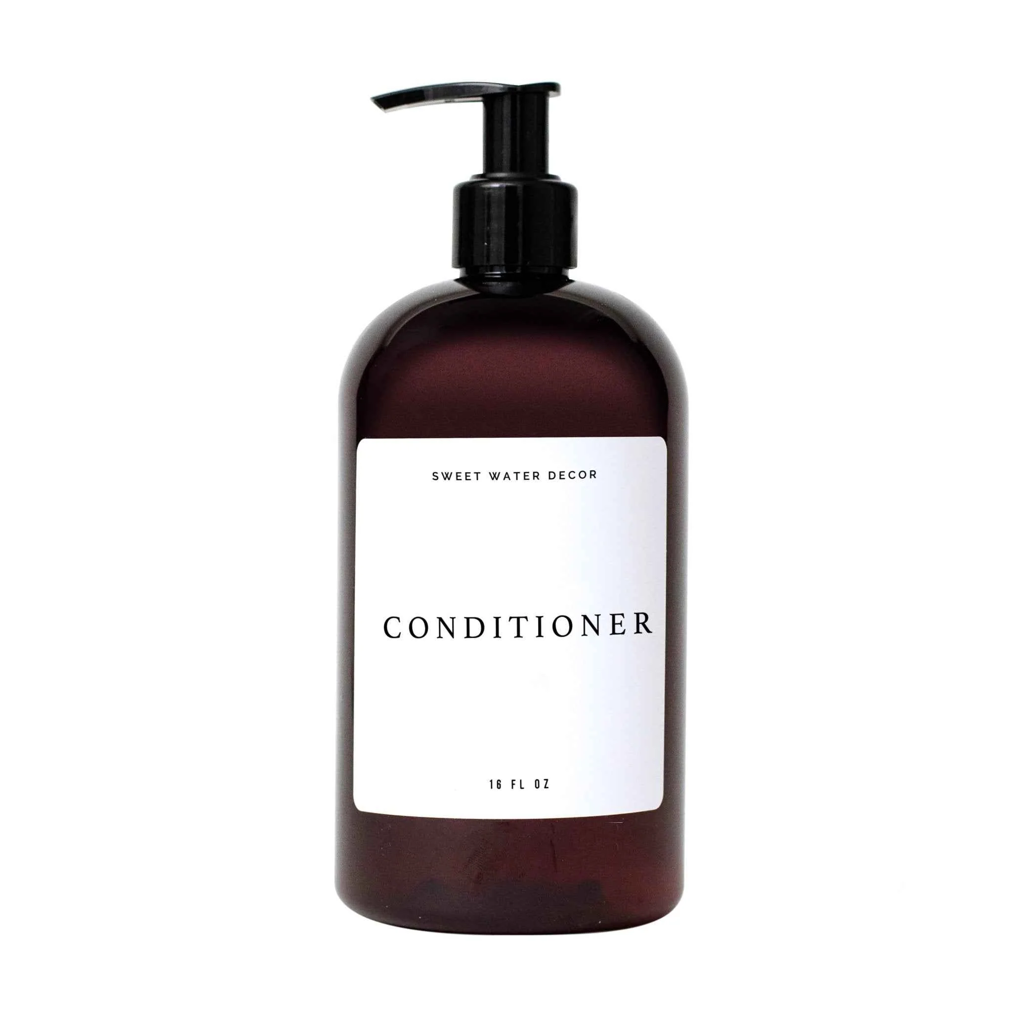 Stylish 16oz Amber Plastic Conditioner Dispenser - White Text Label High-End