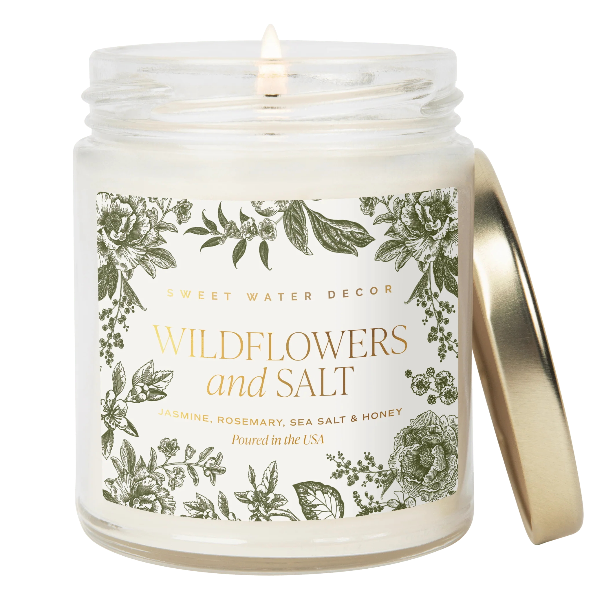 Innovative Wildflowers and Salt Soy Patterned Candle - Clear Jar - 9 oz Detailed