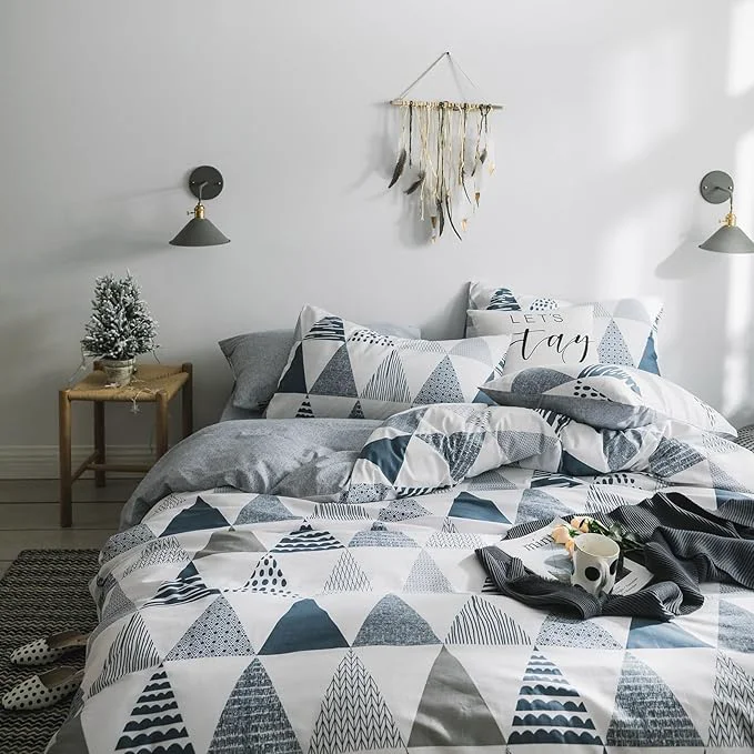 Breathable mixinni Queen Comforter Sets Men Modern Style Gray Blue Triangle Bedding for Boys Teen Gilrs Geometric Comforter Bed Fluffy 1 Soft Comforter and 2 Pillow Shams-Queen Size Clean