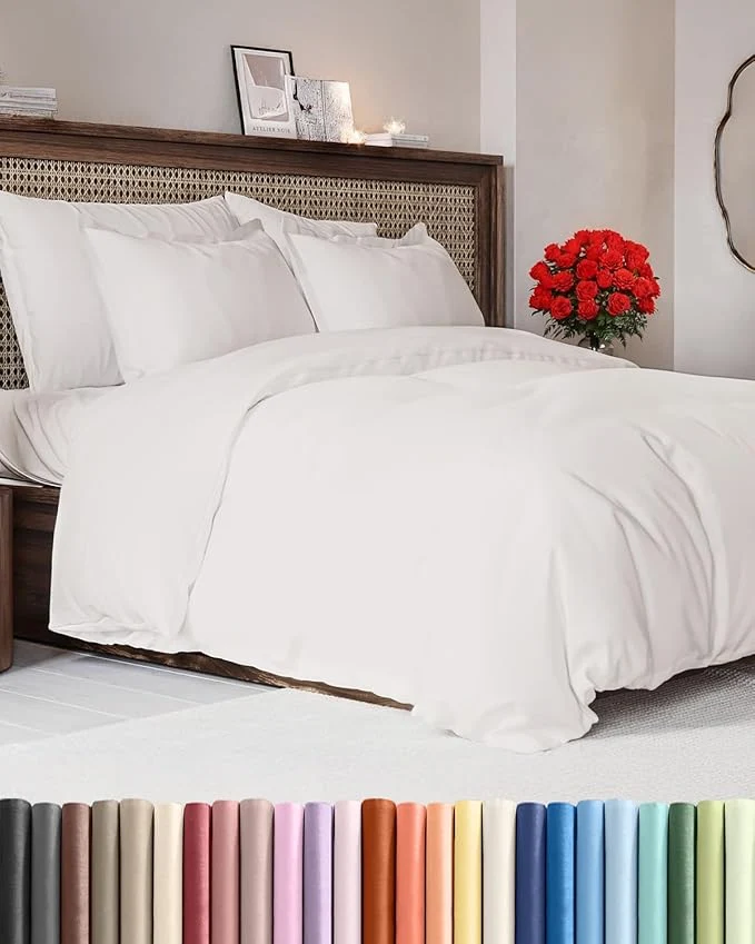 Trendy Duvet Cover Oversized King Size Set - Extra Soft Oversized King Duvet Cover with 2 Pillow Shams - Hotel Luxury Easy Care amp Fade w Zipper Closures amp Ties - Comfy and Breathable Antique White Quality