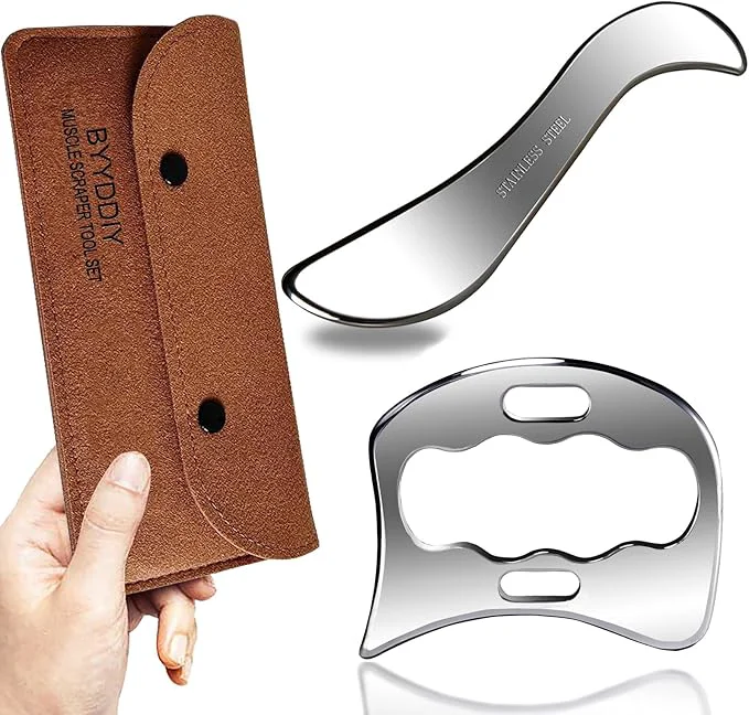 Recyclable BYYDDIY 2 in 1 Stainless Steel Muscle Scraper Tools Set Gua Sha Massage Scraper Next-Generation