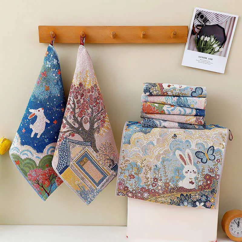 Functional Ownkoti Cute Bunny Cotton Gauze Kitchen Towel Long-Lasting