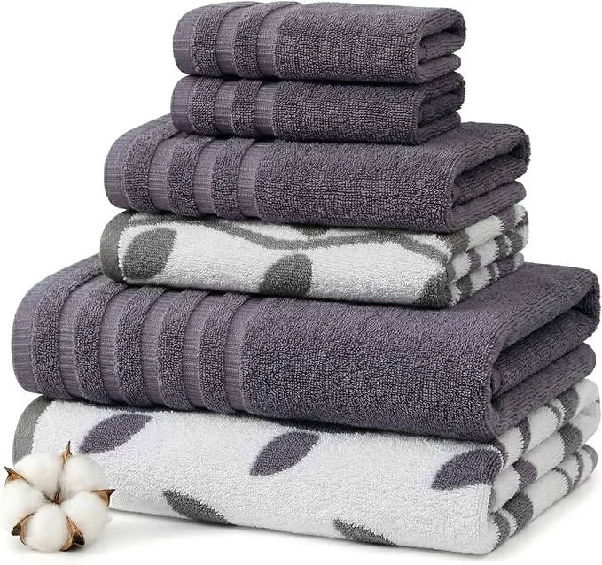 Detailed Modern Threads Natural Vine 6-Piece Cotton Towel Set – Yarn Dyed Jacquard High-End
