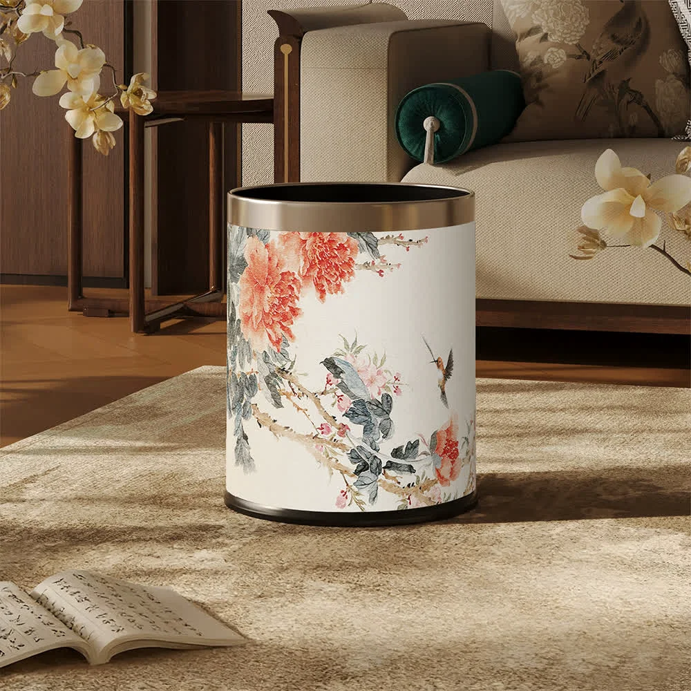 Long-Lasting Ownkoti Chinoiserie Peony amp Songbird Leather Trash Can Flexible