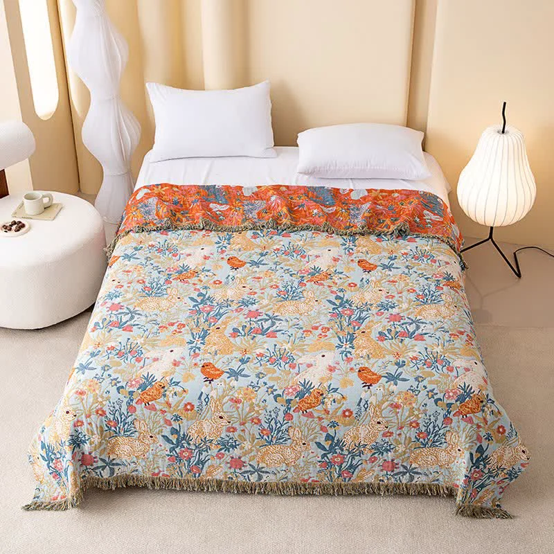 Breathable Ownkoti Country Floral amp Bunny Cotton Gauze Quilt Blanket Detailed