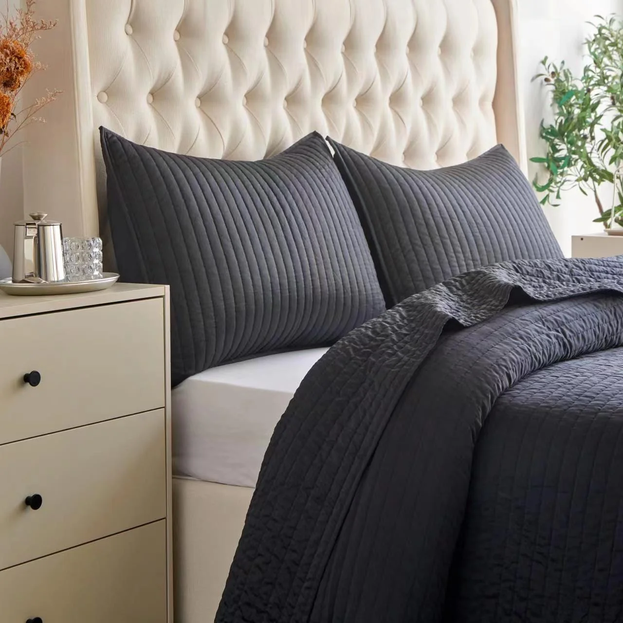 Excellent Satin Channel Quilt Set 2 Pc Exceptional