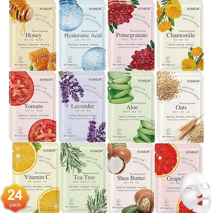 Premium KONEUK 24 Pack Sheet Face Masks Skincare Lightweight