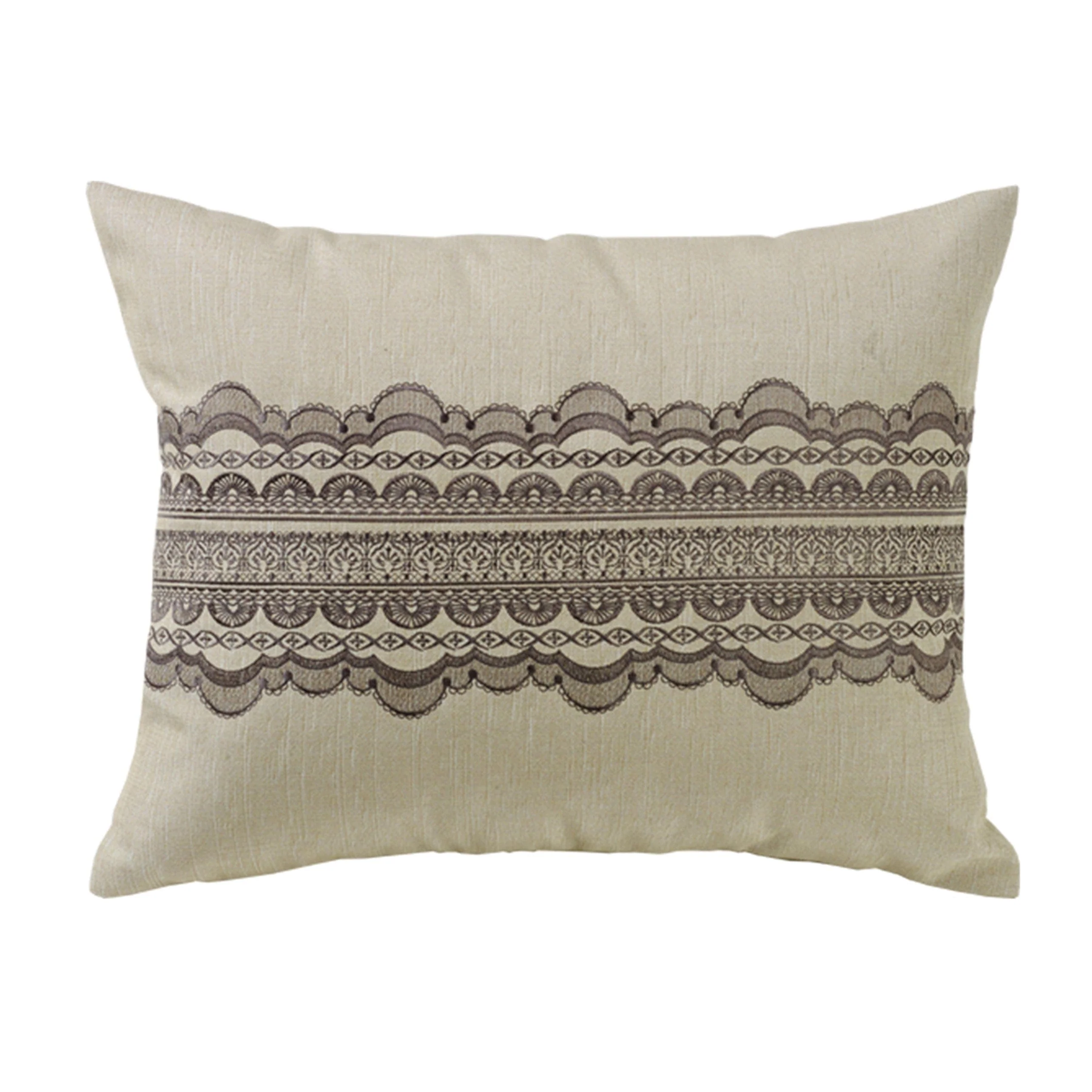 Smart Charlotte Tan Burlap Gray Scallop Lace Design Pillow Reliable