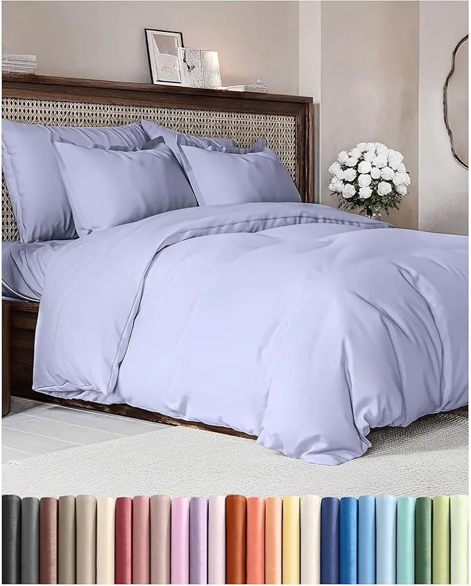 Fine Crafted Duvet Cover Queen Size Set - Extra Soft Queen Duvet Cover 90 quot x 90 quot with 2 Pillow Shams - Hotel Luxury Easy Care amp Fade w Zipper Closures amp Ties - All Season Comfy and Breathable Lavender Fine