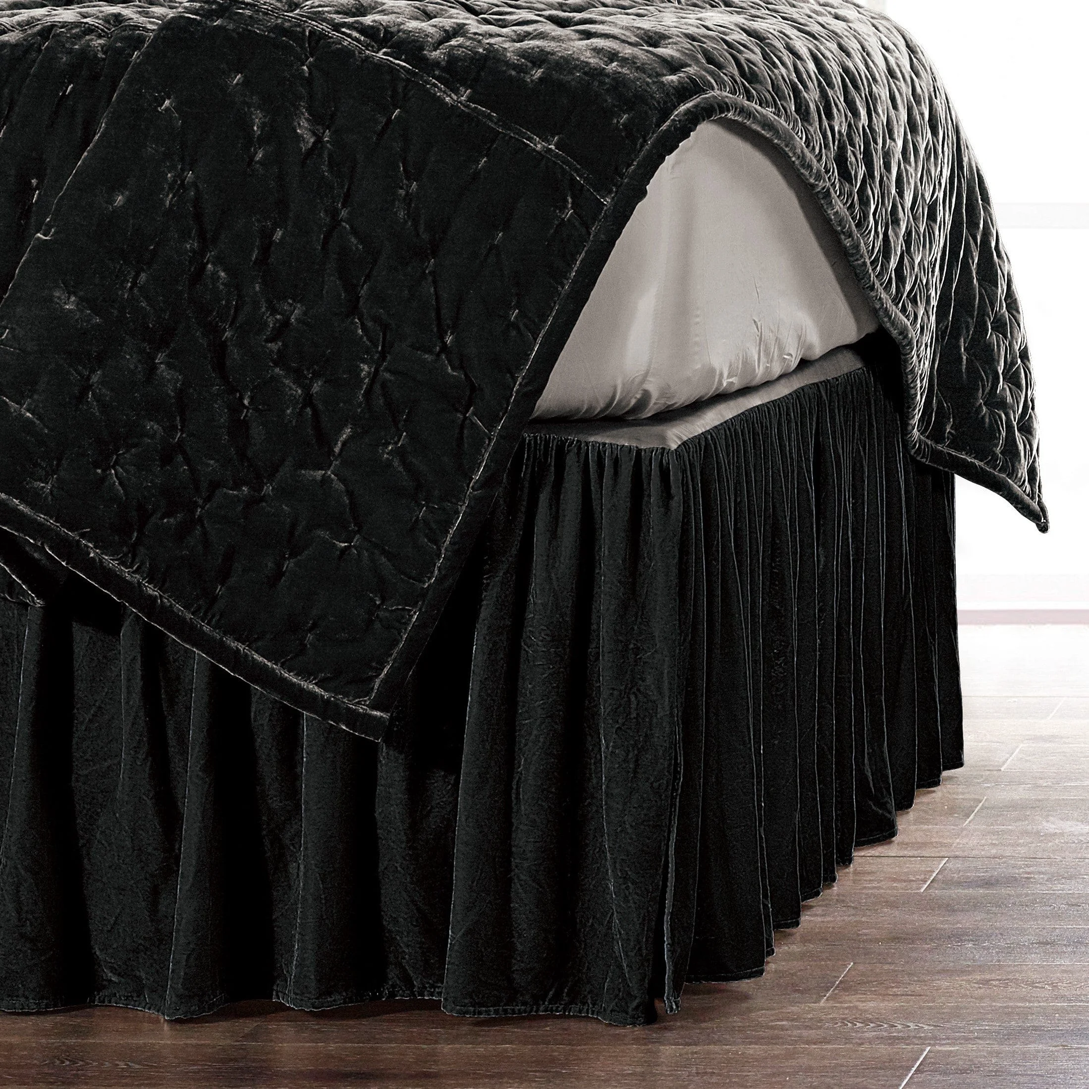 High-End Stella Faux Silk Velvet Bed Skirt Efficient