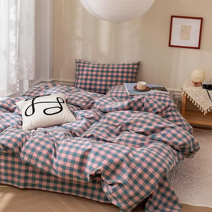 Authentic mixinni Plaid Comforter Set King - 3 Piece Soft Geometric Checkered Comforter with 2 Pillow Shams Modern Gingham Pattern Bedding Set for All Season Breathable amp Soft Cozy Pink Purple Blue Fine