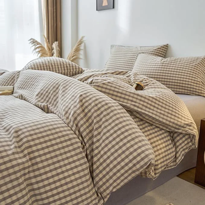 Powerful EAVD Vintage Style Grey Plaid Duvet Cover Full Soft Washed Cotton Chic Grey Checkered Gingham Bedding Set with 2 Pillowcases Farmhouse Gingham Duvet Cover with Zipper Closure Long-Lasting