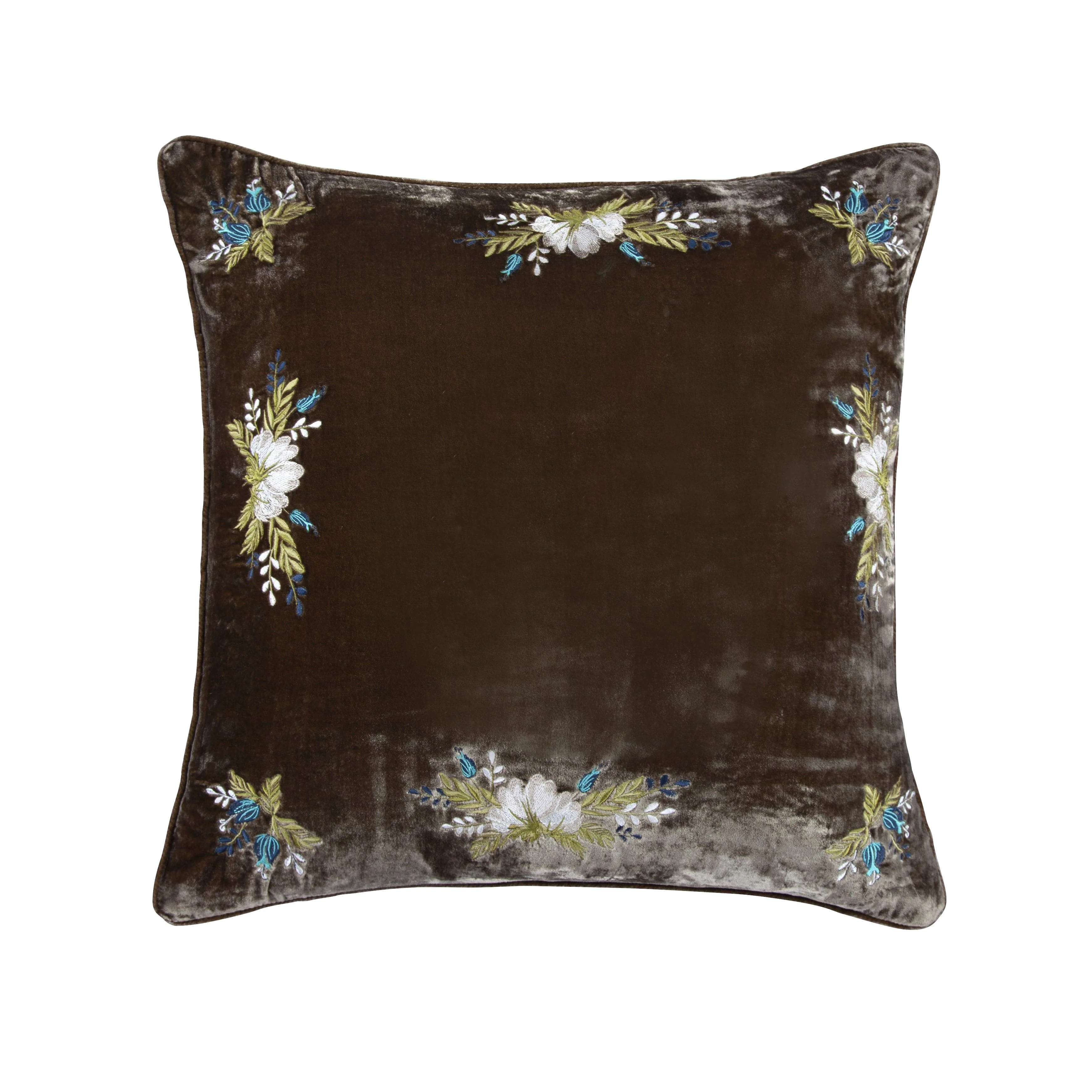 Crafted Stella Western Floral Embroidered Faux Silk Velvet Pillow Durable
