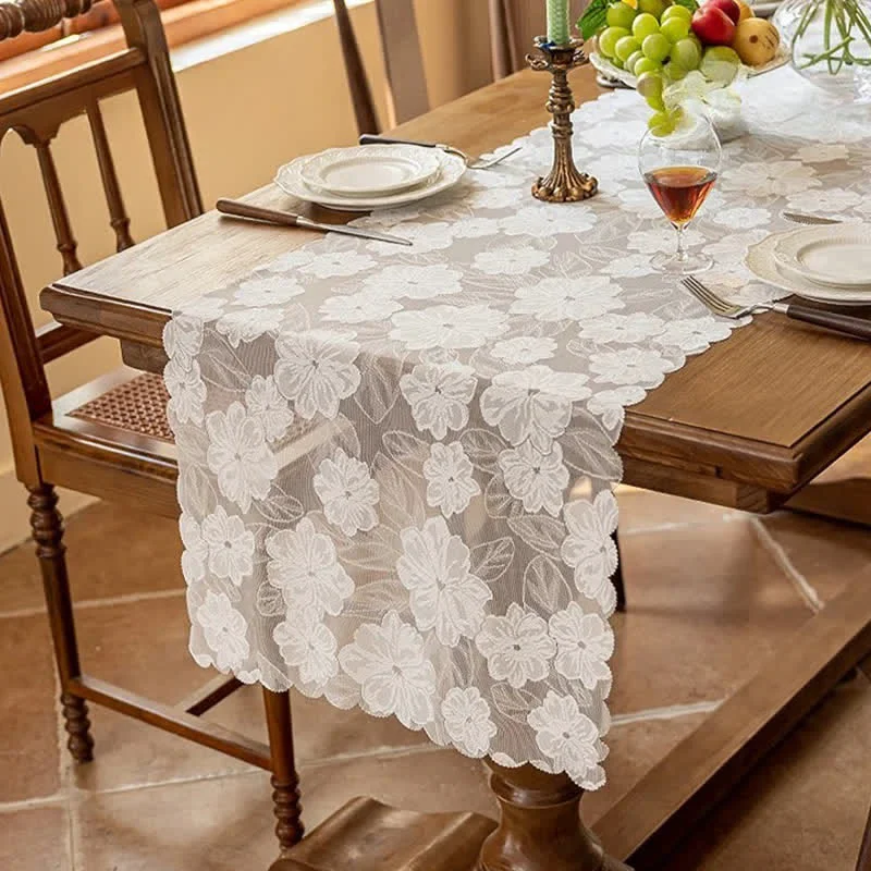Enhanced Ownkoti Camellia Jacquard Lace Table Runner Luxury