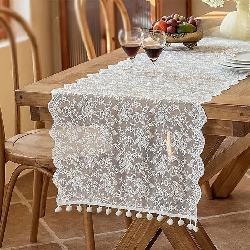 Luxury Ownkoti Elegant Floral Lace Tassel Table Runner Breathable