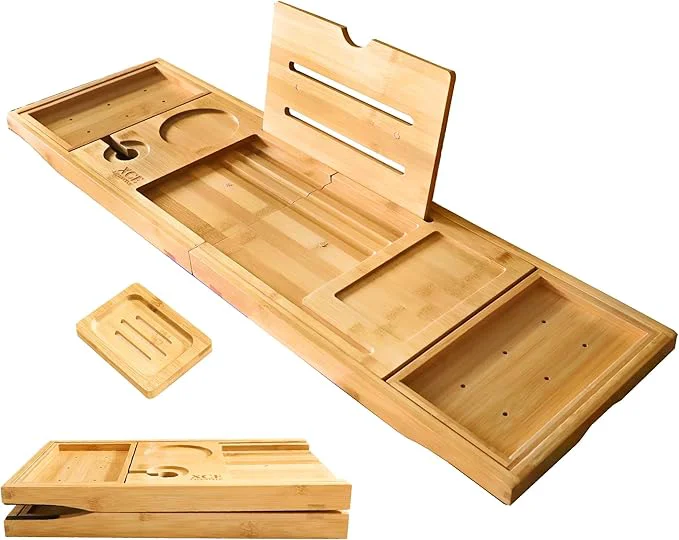 Efficient XcE Foldable Bamboo Bathtub Caddy Tray Certified