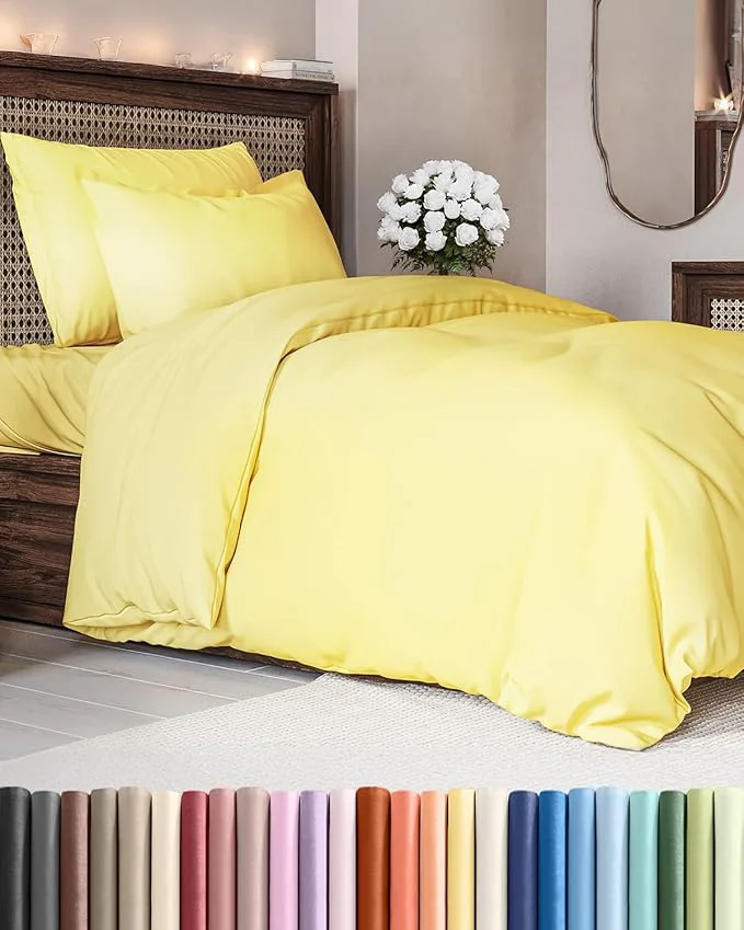 Modern Duvet Cover Twin Twin XL Size Set - Extra Soft Twin Twin XL Duvet Cover 68 quot x 90 quot with 1 Pillow Sham - Hotel Luxury Easy Care Fade w Zipper Closures amp Ties - Comfy Cozy amp Breathable Yellow Safe