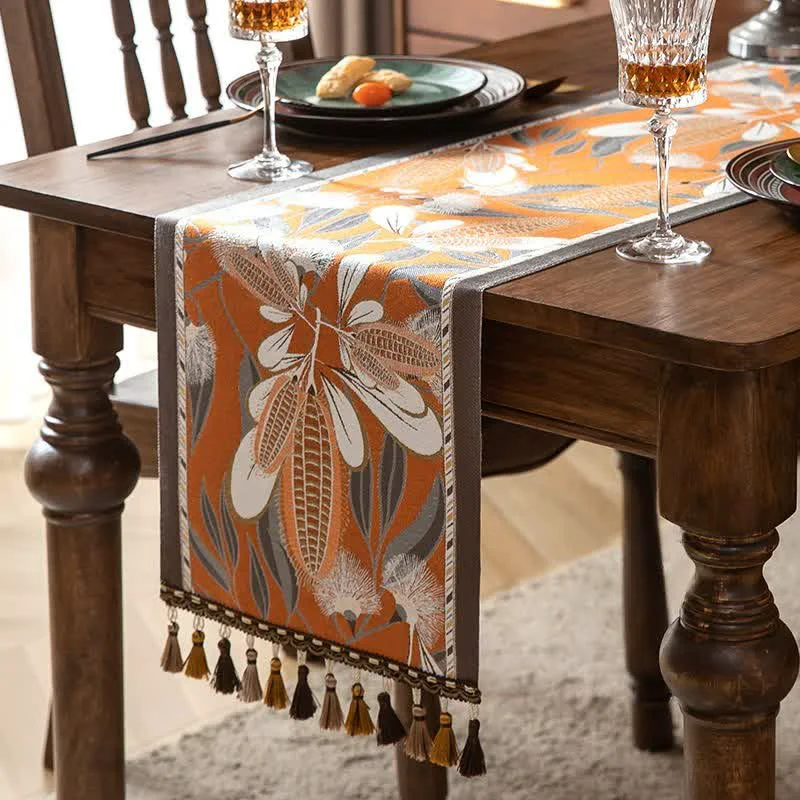 Artisan Ownkoti Artistic Corn Jacquard Tassel Table Runner High-Quality