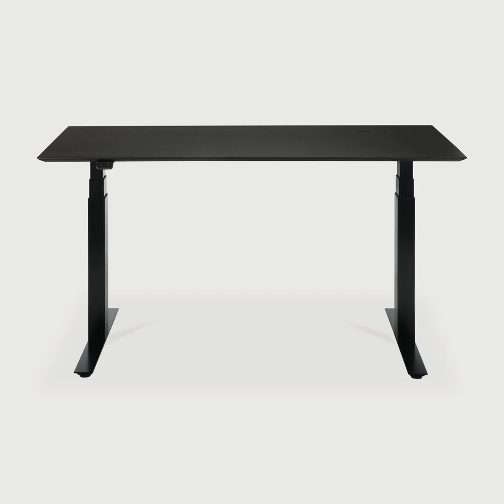 Reusable Bok adjustable desk - varnished oak black top - black base - rectangular - with cable management - US High-Grade