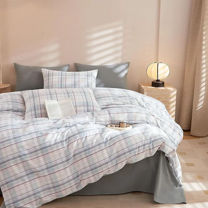 Safe EAVD Colorful Gingham Duvet Cover Full Soft Washed Cotton Chic Grid Plaid Duvet Cover with 2 Pillowcases Modern Grid Checkered Bedding Set for Boys Girls Women Men Farmhouse Gingham Bedding Set Advanced